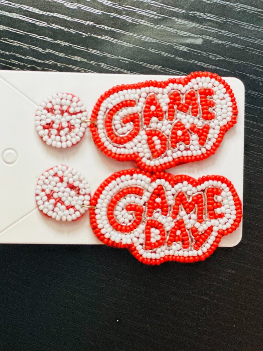 Game Day Beaded Statement Earrings - Red & White